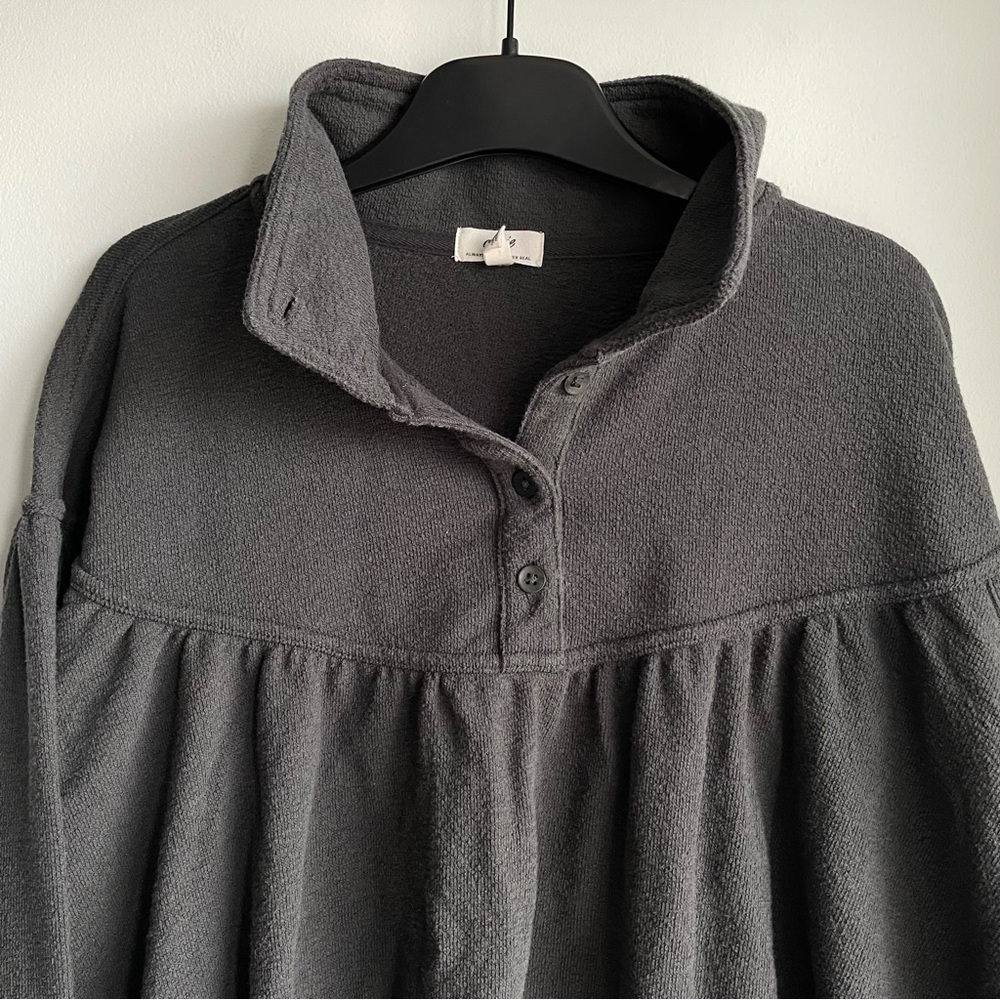 AERIE Charcoal Button-Up Pullover Sweater - Picture 2 of 6